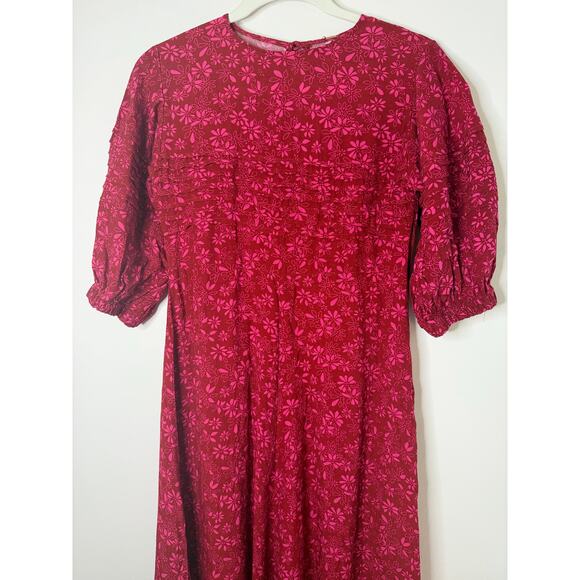 NWT Free People Jessie Red Floral Puff Sleeve Cottagecore Prairie Midi Dress 0 - Picture 4 of 8